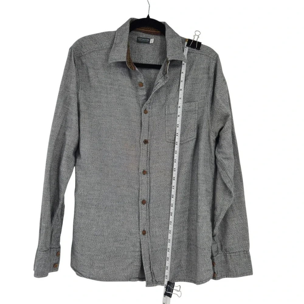 Earthbound Trading Co Button Down Shirt Mens L Gray Long Sleeve Tribal Trim